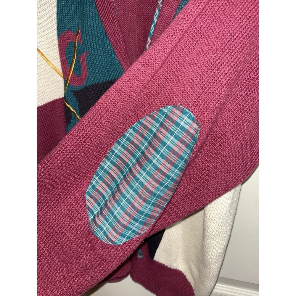 Vtg. Players Van Huesen Golf Cardigan , Patched Elbows , Embroidered Ramie Blend